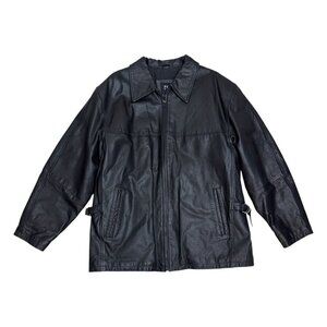 PELLE CUIR Vintage Genuine Leather Black Casual Heavy Jacket Coat Mens Large